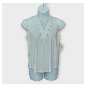 NWT St. John's Bay White Cotton Cutout Sleeveless Smock Top ~sz Large